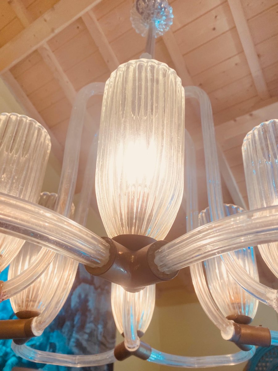 Murano Glass Chandelier Attributed To Barovier & Toso, Italy, Circa 1930-photo-3