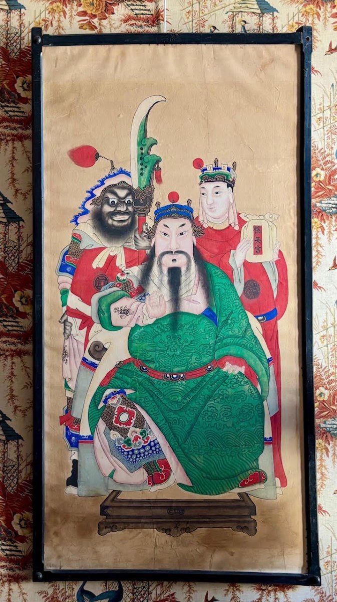 Paire de peintures chinoises de divinités protectrices de porte, fin XIXe siècle-photo-2