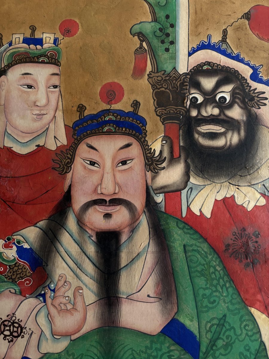 Paire de peintures chinoises de divinités protectrices de porte, fin XIXe siècle-photo-1