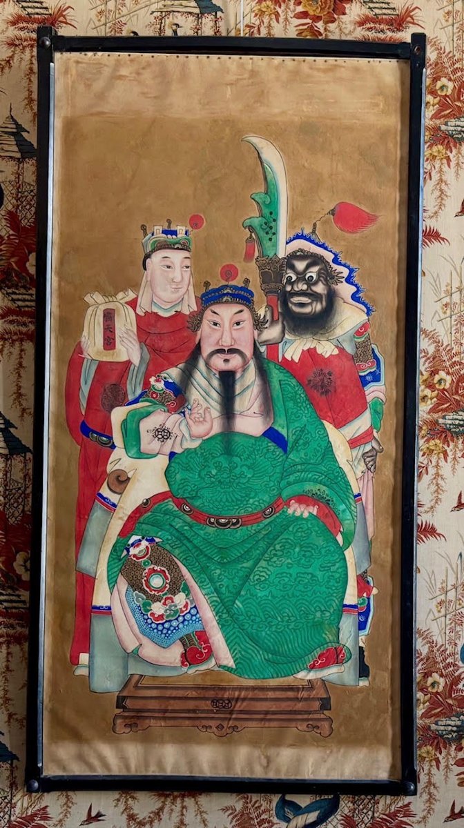 Paire de peintures chinoises de divinités protectrices de porte, fin XIXe siècle