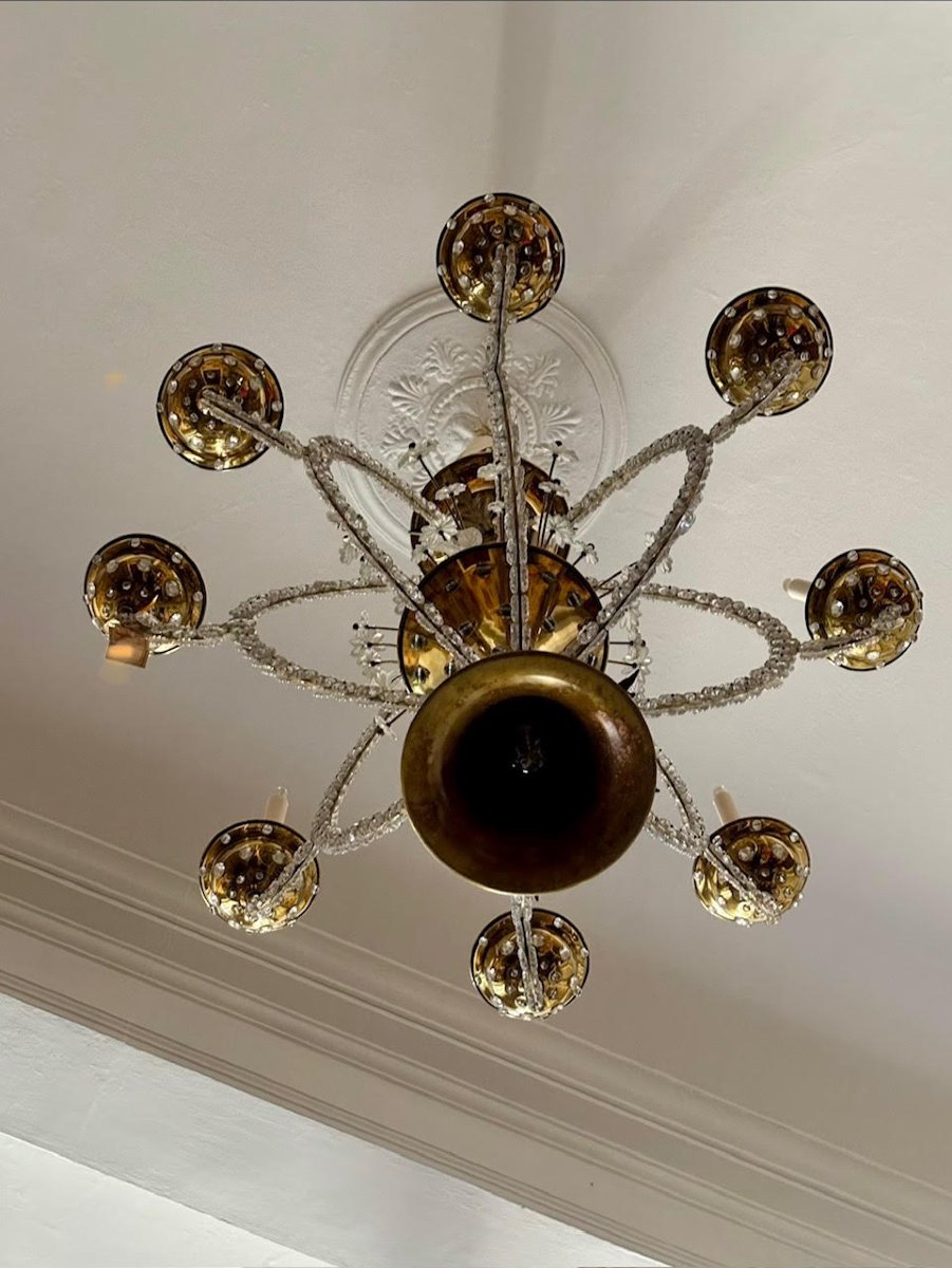Lustre en laiton et verre, circa 1940-photo-3