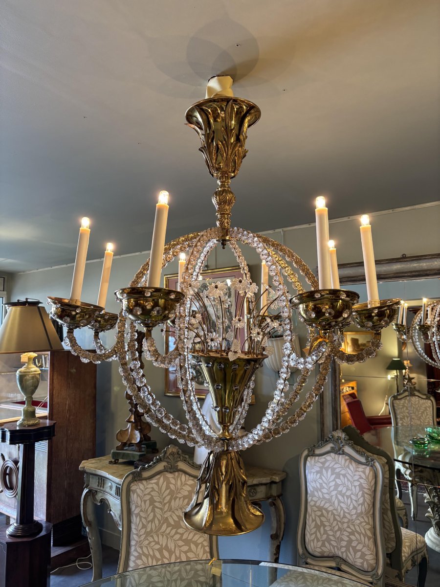 Lustre en laiton et verre, circa 1940-photo-4
