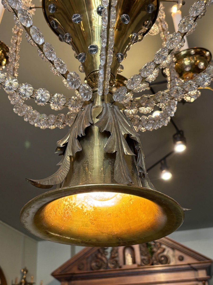 Lustre en laiton et verre, circa 1940-photo-4