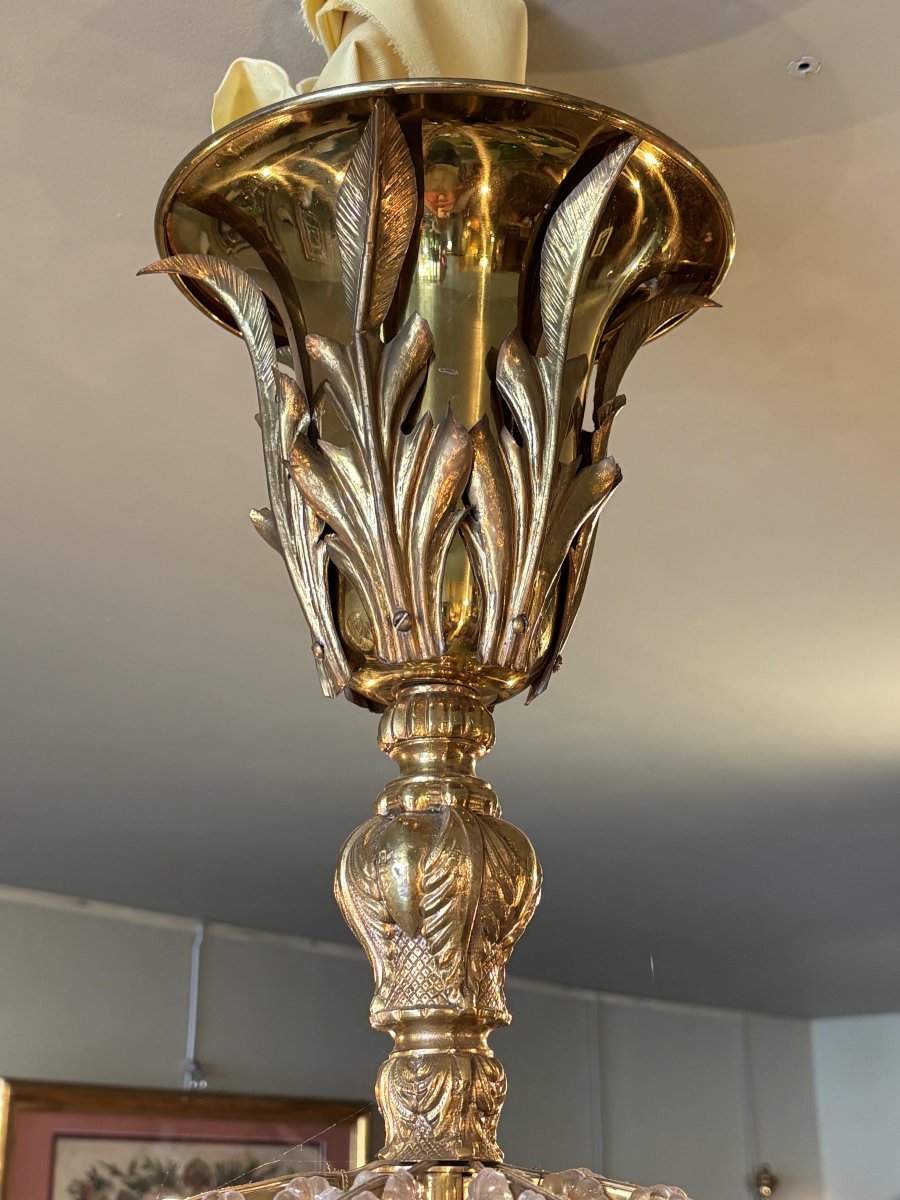 Lustre en laiton et verre, circa 1940-photo-3