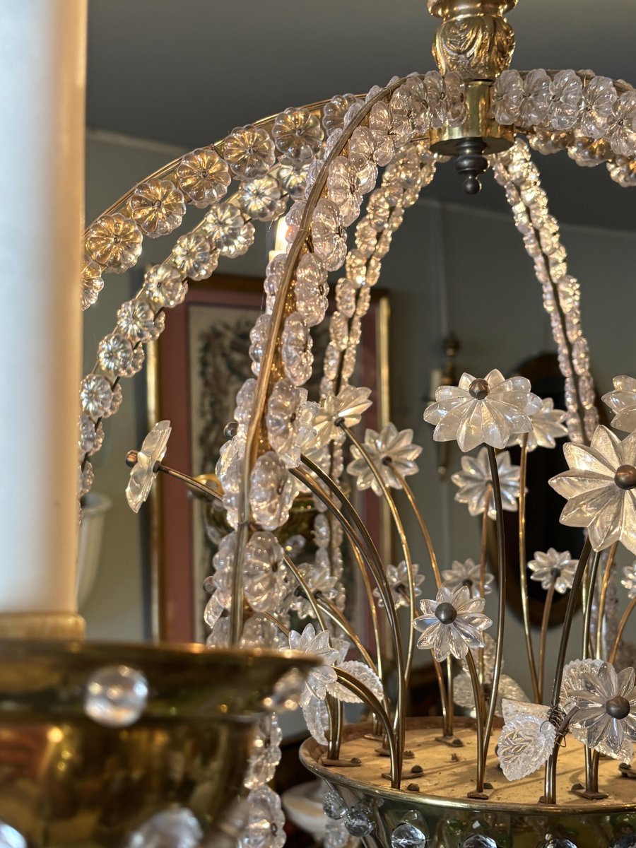 Lustre en laiton et verre, circa 1940-photo-5