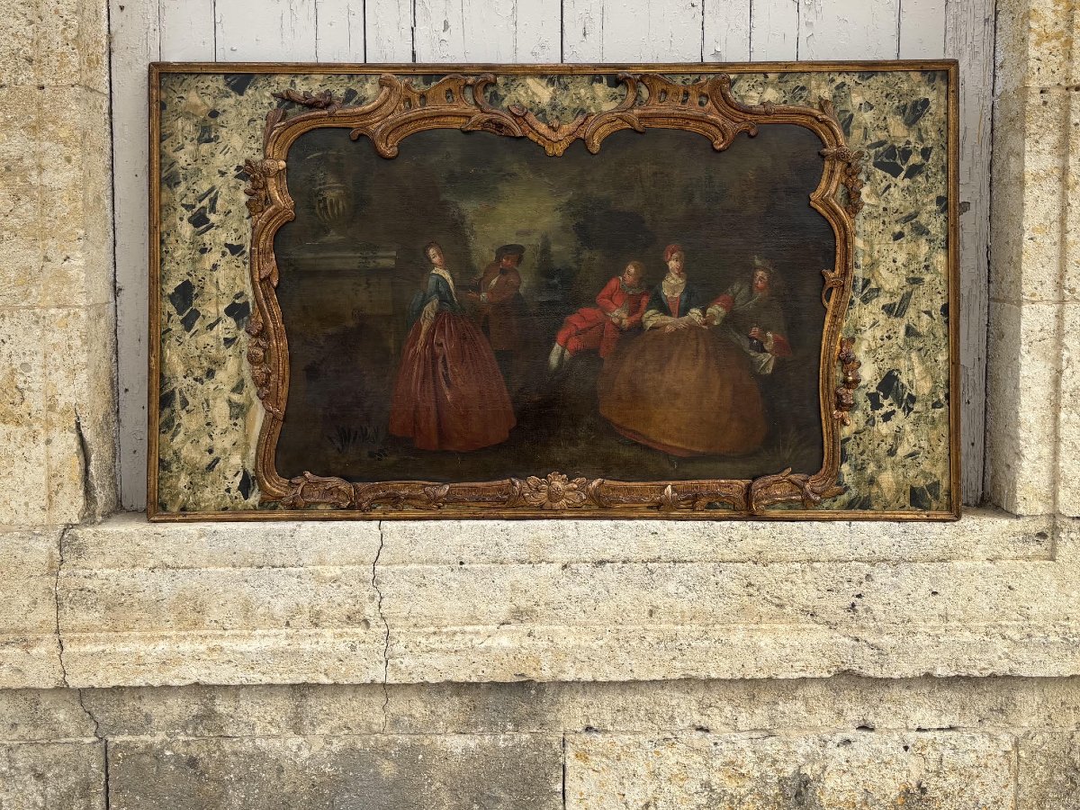 Haut de Trumeau, scène galante XVIIIe siècle