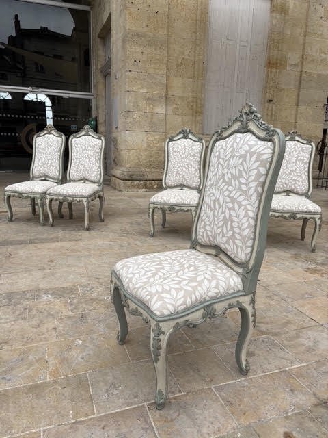 Série de 6 chaises à châssis de style Louis XV, Pietro Rosso à Turin XIXe siècle -photo-3