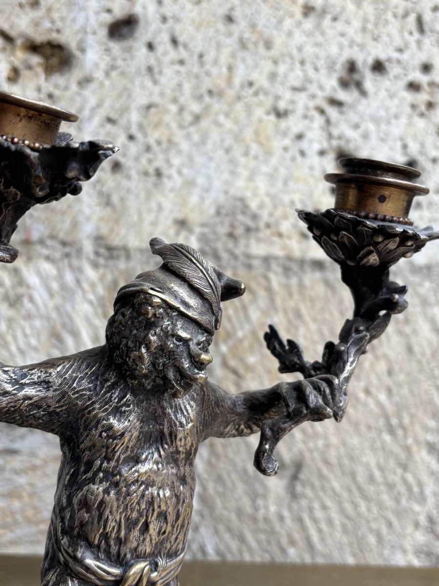 Bougeoir à deux lumières " Ours dansant" en bronze Christophe Fratin (1801–1864)-photo-2