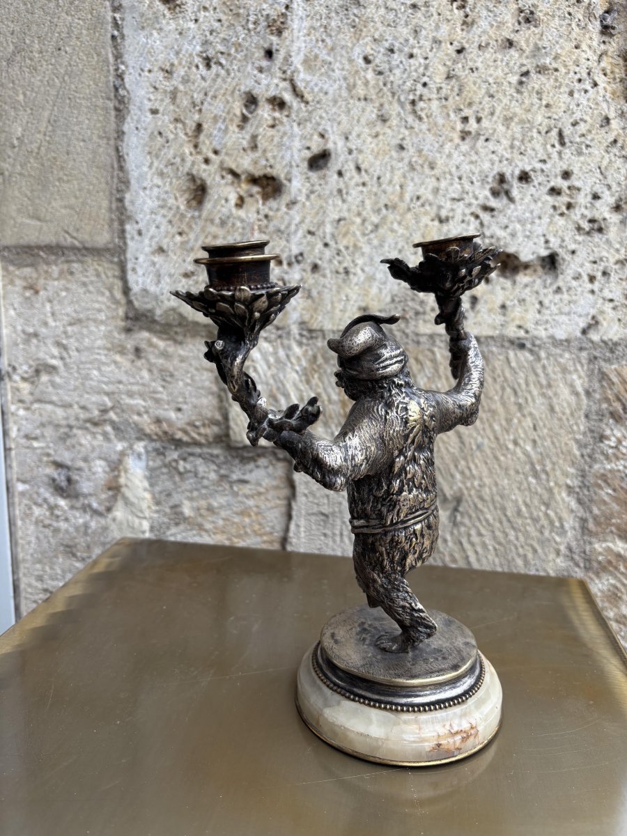 Bougeoir à deux lumières " Ours dansant" en bronze Christophe Fratin (1801–1864)-photo-3