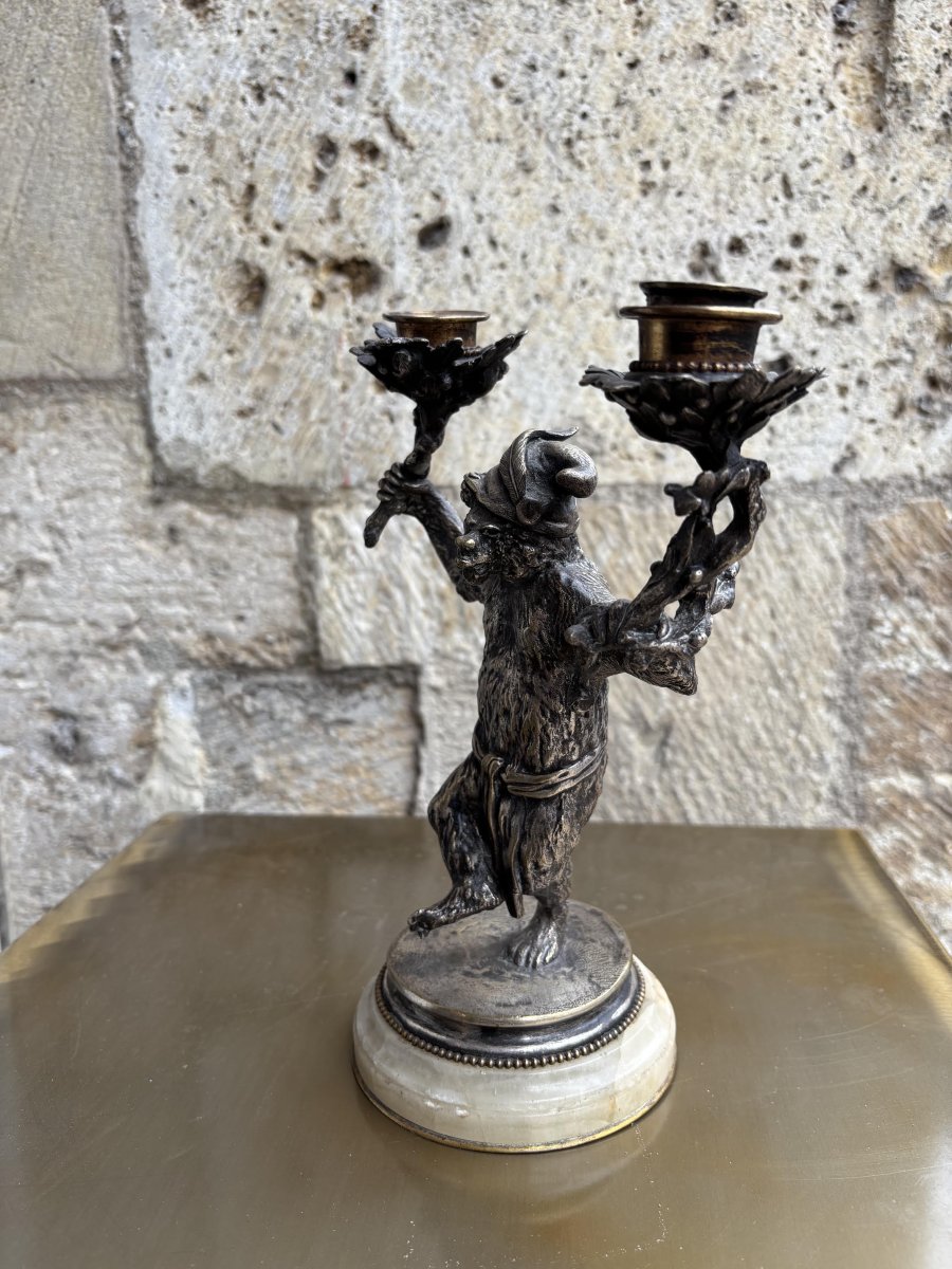 Bougeoir à deux lumières " Ours dansant" en bronze Christophe Fratin (1801–1864)-photo-1