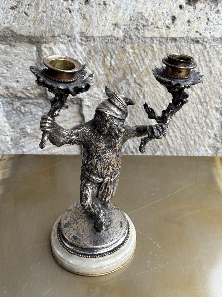 Bougeoir à deux lumières " Ours dansant" en bronze Christophe Fratin (1801–1864)-photo-2