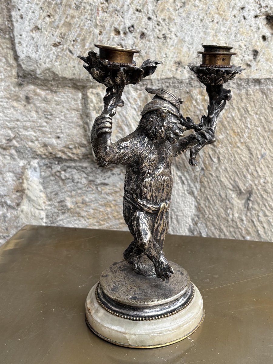 Bougeoir à deux lumières " Ours dansant" en bronze Christophe Fratin (1801–1864)-photo-3