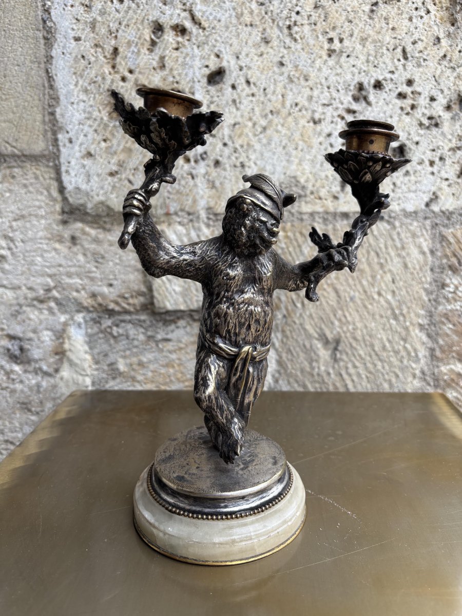 Bougeoir à deux lumières " Ours dansant" en bronze Christophe Fratin (1801–1864)
