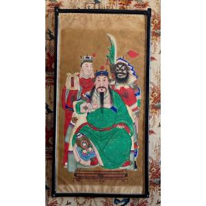 Paire de peintures chinoises de divinités protectrices de porte, fin XIXe siècle