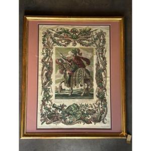 Paire de gravures de la série des douze César à cheval de Tempesta par Mariette, Basset XVIIIe