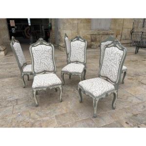 Série de 6 chaises à châssis de style Louis XV, Pietro Rosso à Turin XIXe siècle 