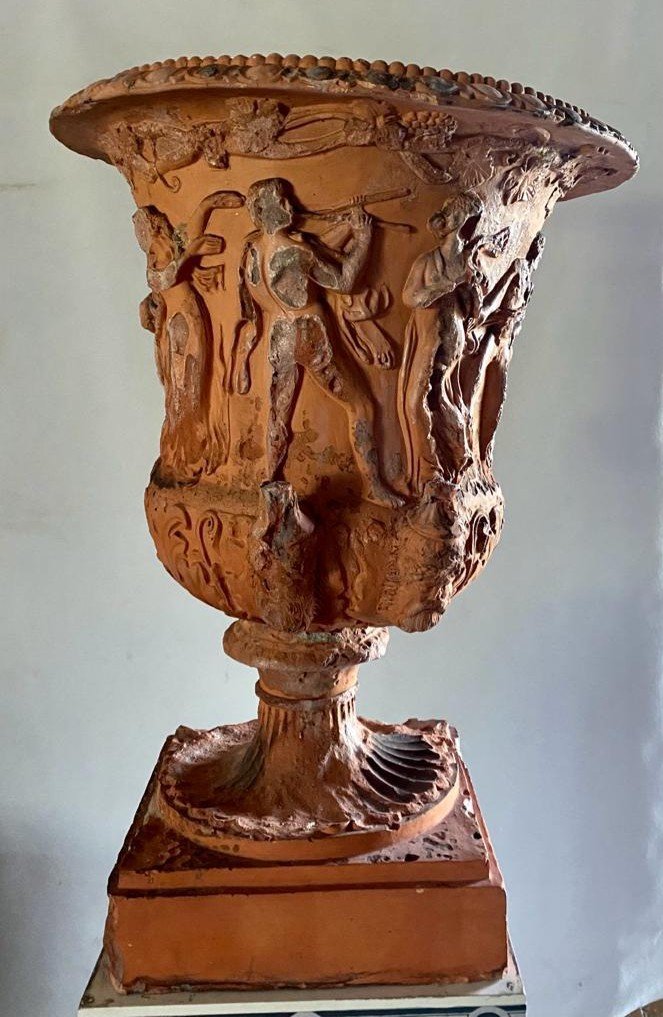 Grand Vase Cratère 80 cms. En Terre Cuite 19eme -photo-4