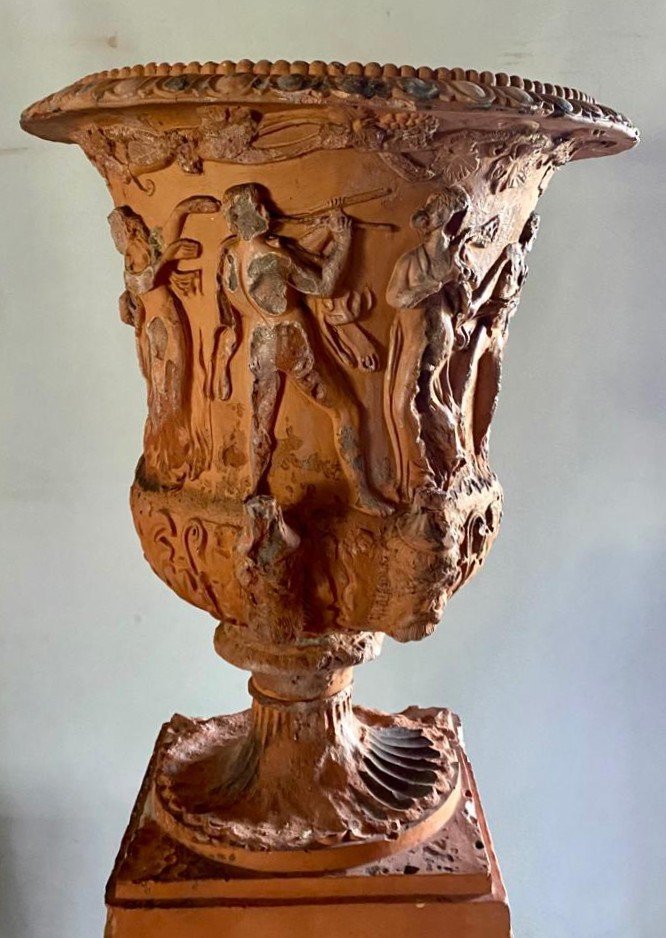 Grand Vase Cratère 80 cms. En Terre Cuite 19eme -photo-1