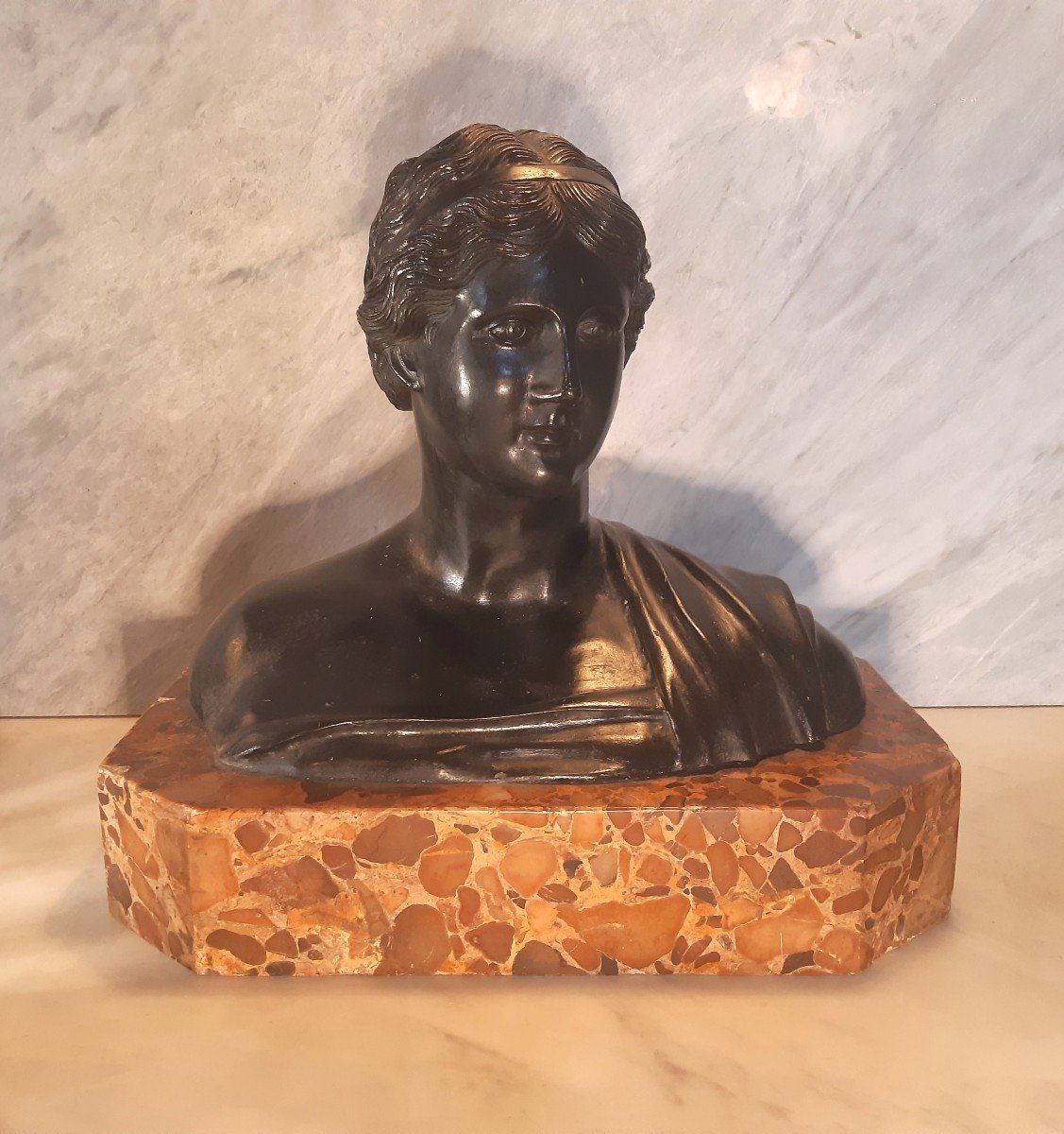 Buste de Sappho Bronze Italien Début 19eme-photo-1