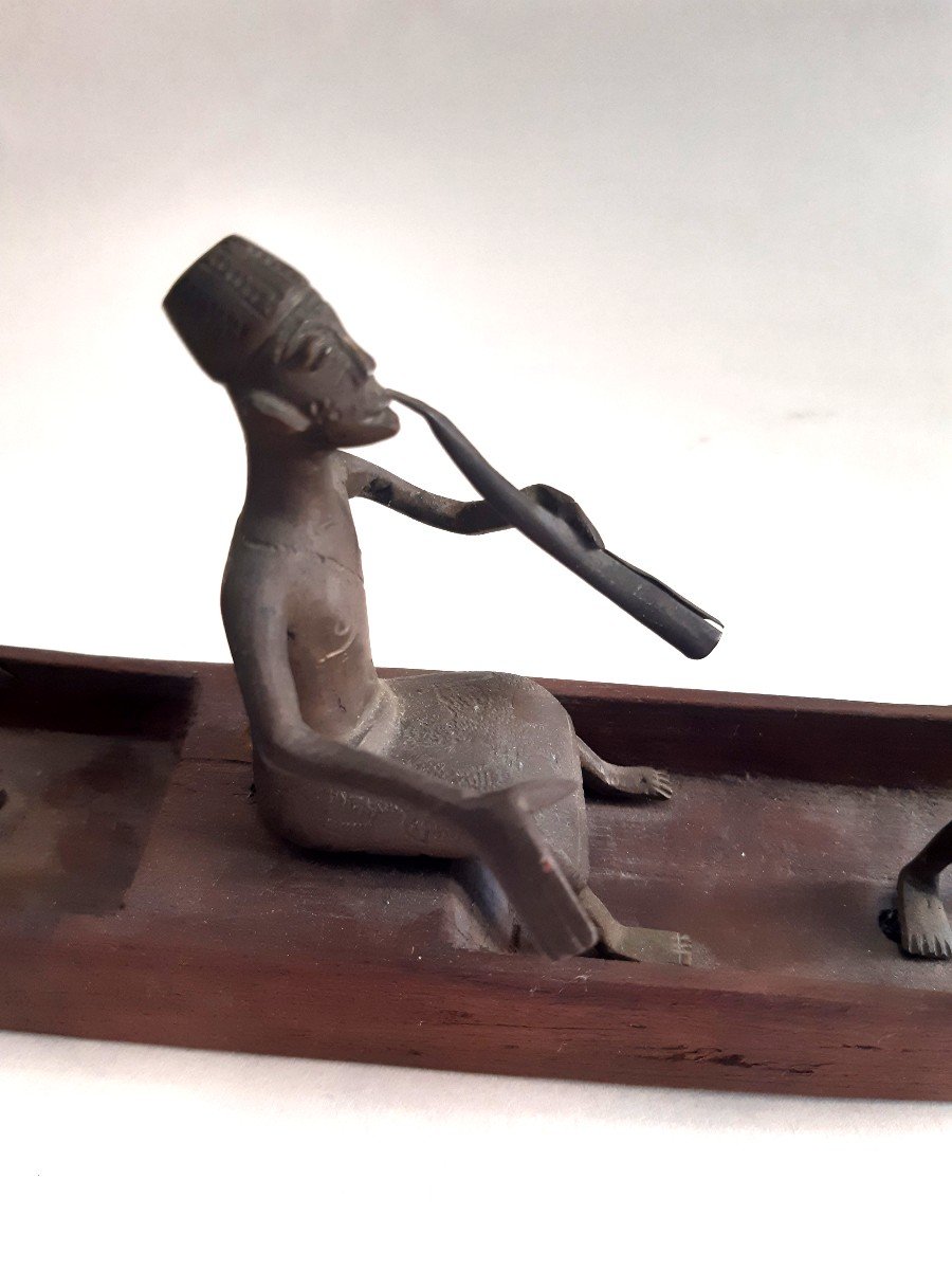 Bénin Bronze And Wood Sculpture 1930-photo-3