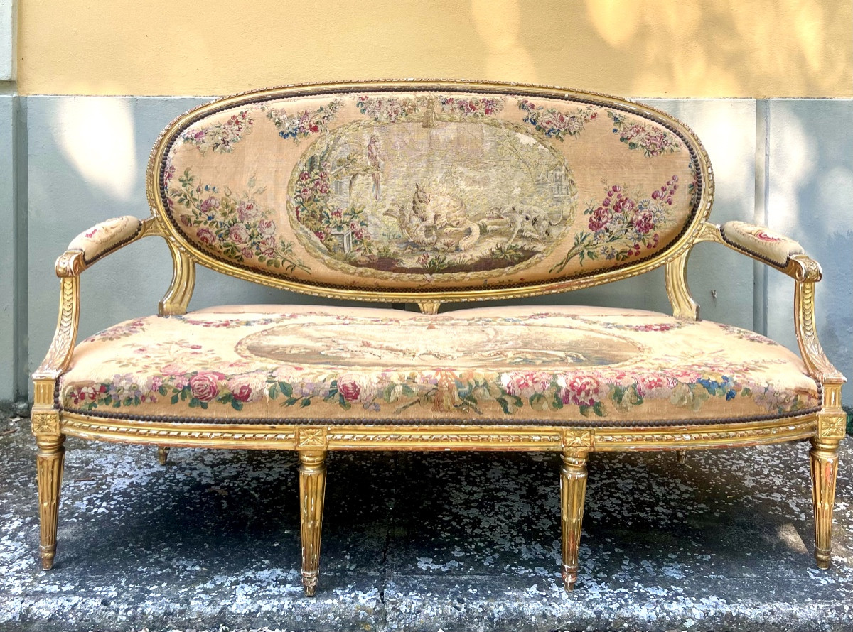 French Sofa 18 Th Century Signed Courtois