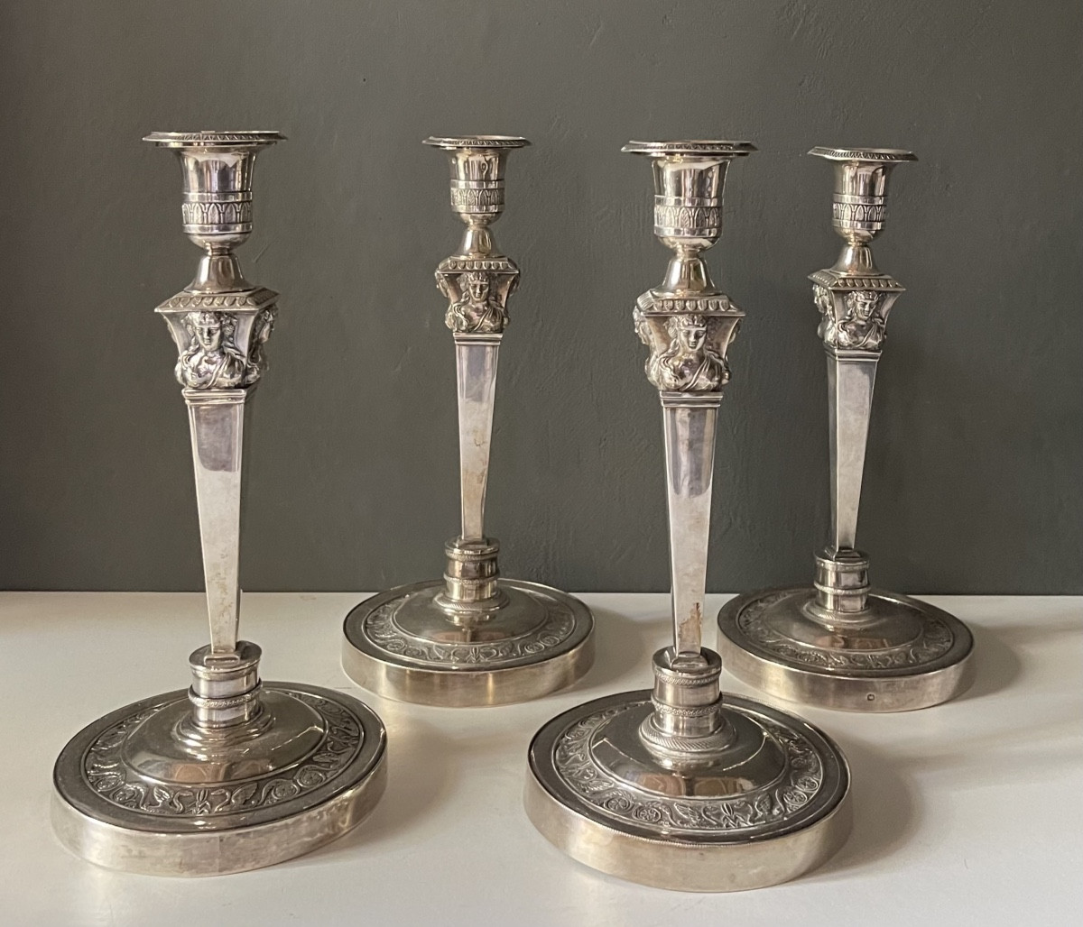 4 bougeoirs argent massif Empire début 19eme