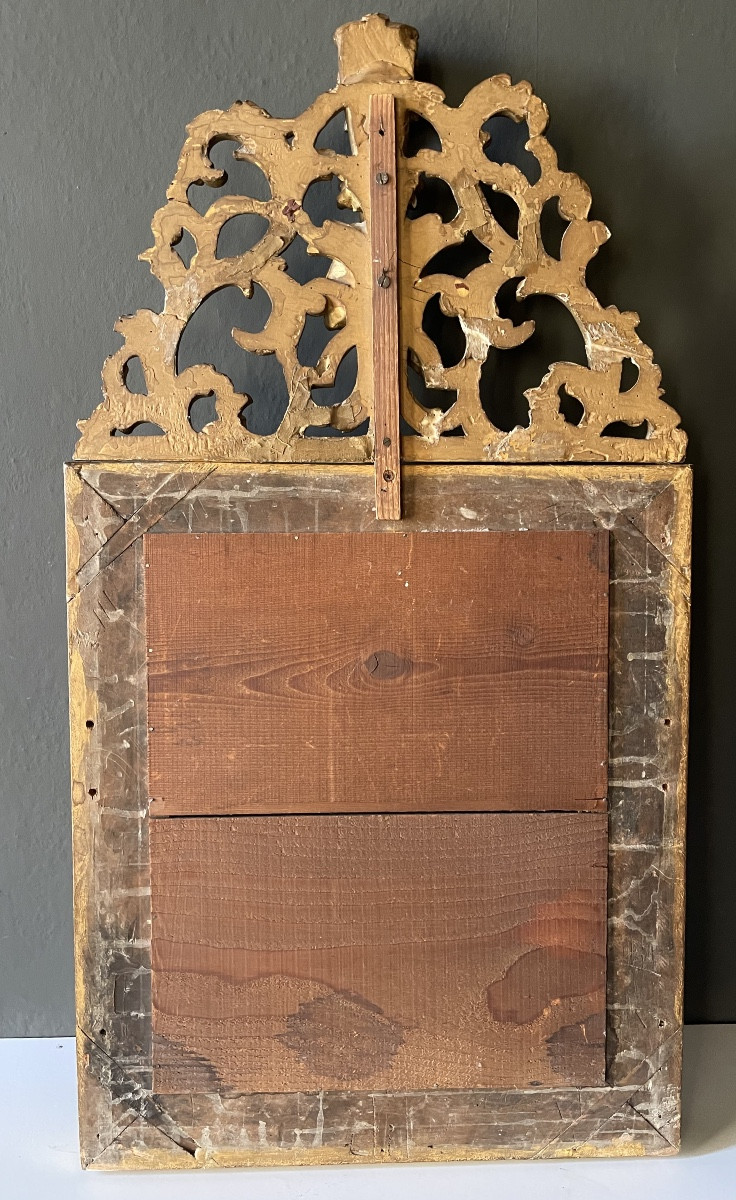 Miroir à parclose  et fronton en bois doré 91 cms-photo-2