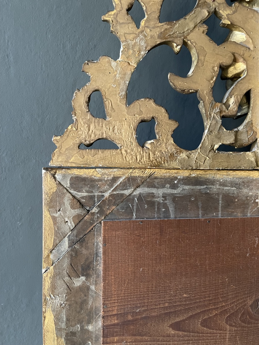 Miroir à parclose  et fronton en bois doré 91 cms-photo-3
