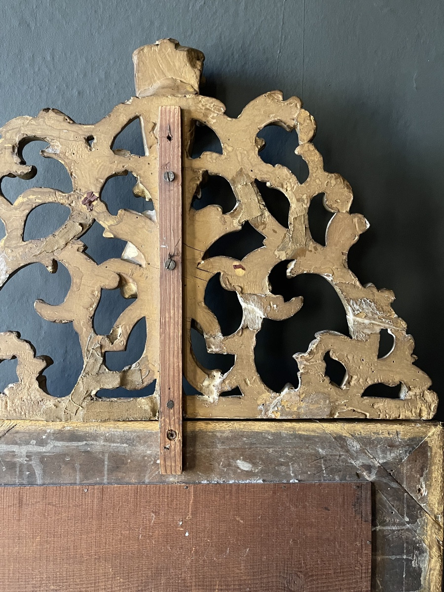 Miroir à parclose  et fronton en bois doré 91 cms-photo-4