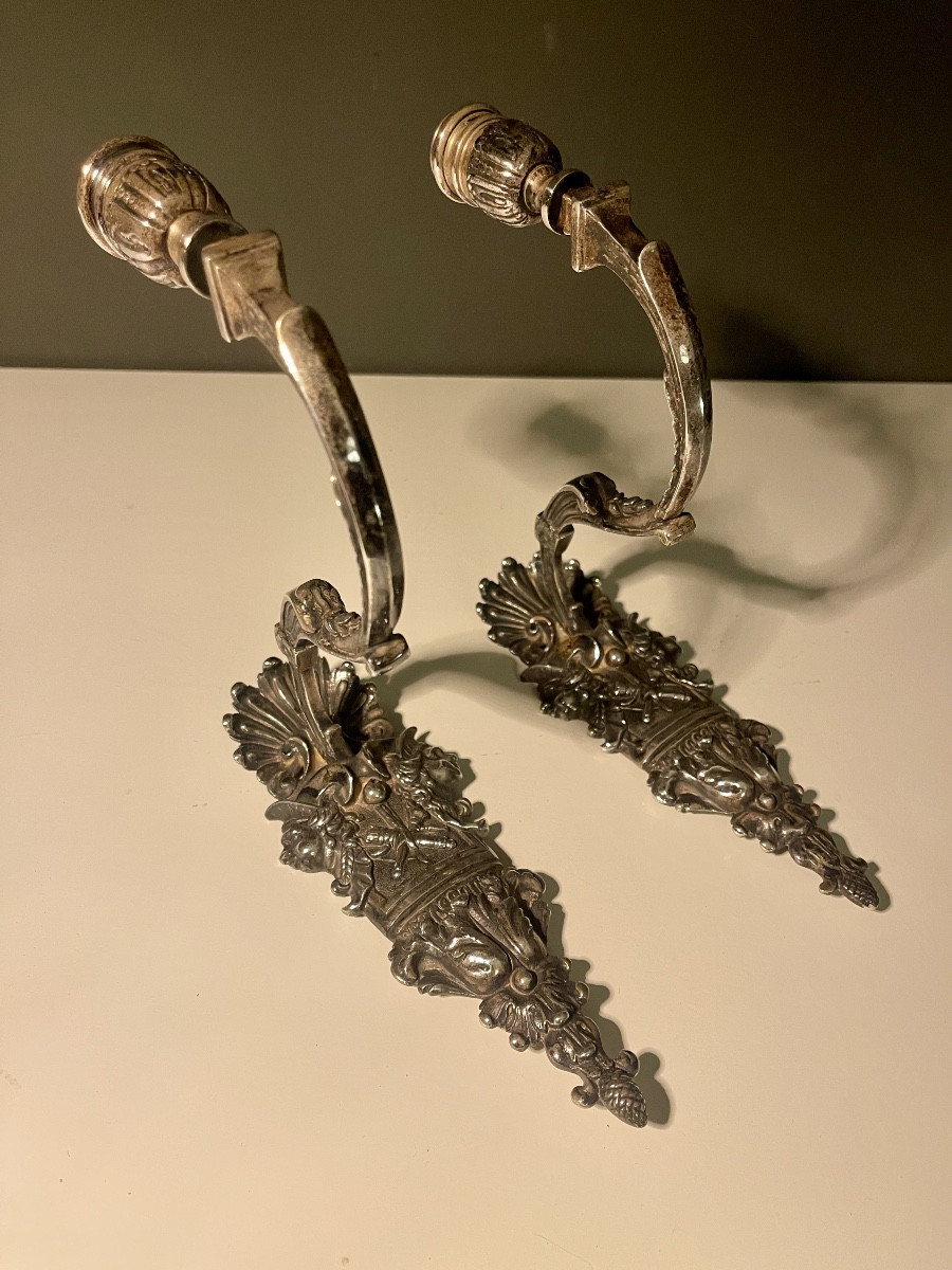 Paire d’appliques Régence en métal plaqué d'argent-photo-2