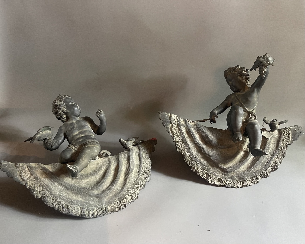 Pair Of Putti Bronze