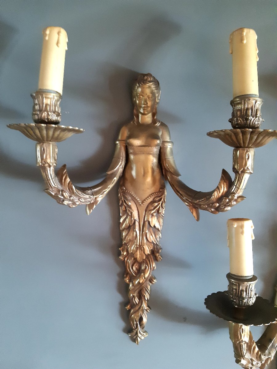4 appliques Louis XVI en bronze doré -photo-3