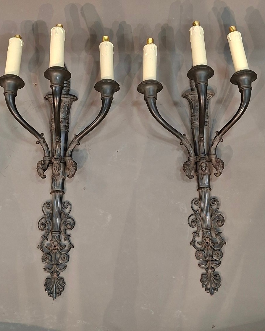 Pair Of Bronze Wall Sconces 