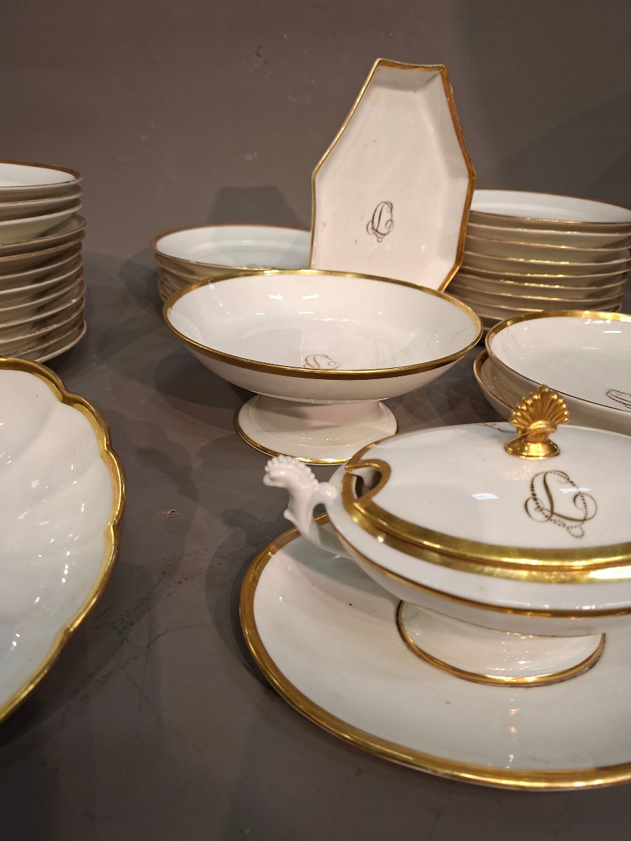 Service porcelaine blanc et or epoque Empire-photo-3