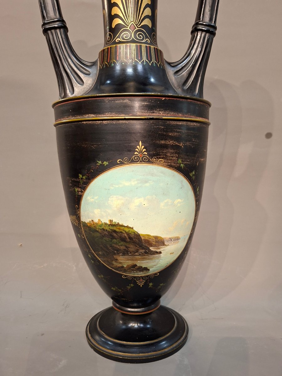 L.Hjorth  Danemark Grand vase neoclassique terre cuite Ht 56 cms-photo-2