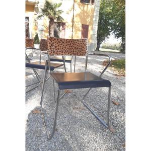 4 Italian Design Leopard Leather Armchairs 70'