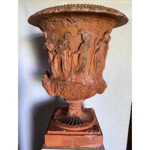 Grand Vase Cratère 80 cms. En Terre Cuite 19eme 