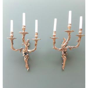 Pair Of Wall Light Gilded Bronze