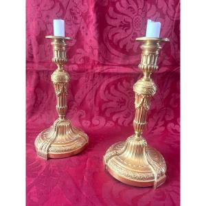 Pair Of Candelstick Bronze 19th Century