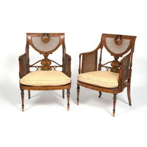 Paire de bergères Neoclassiques bois peint XIX 