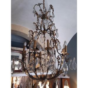 Grand Lustre  Cage Baroque Métal Noir Et Or 130cms