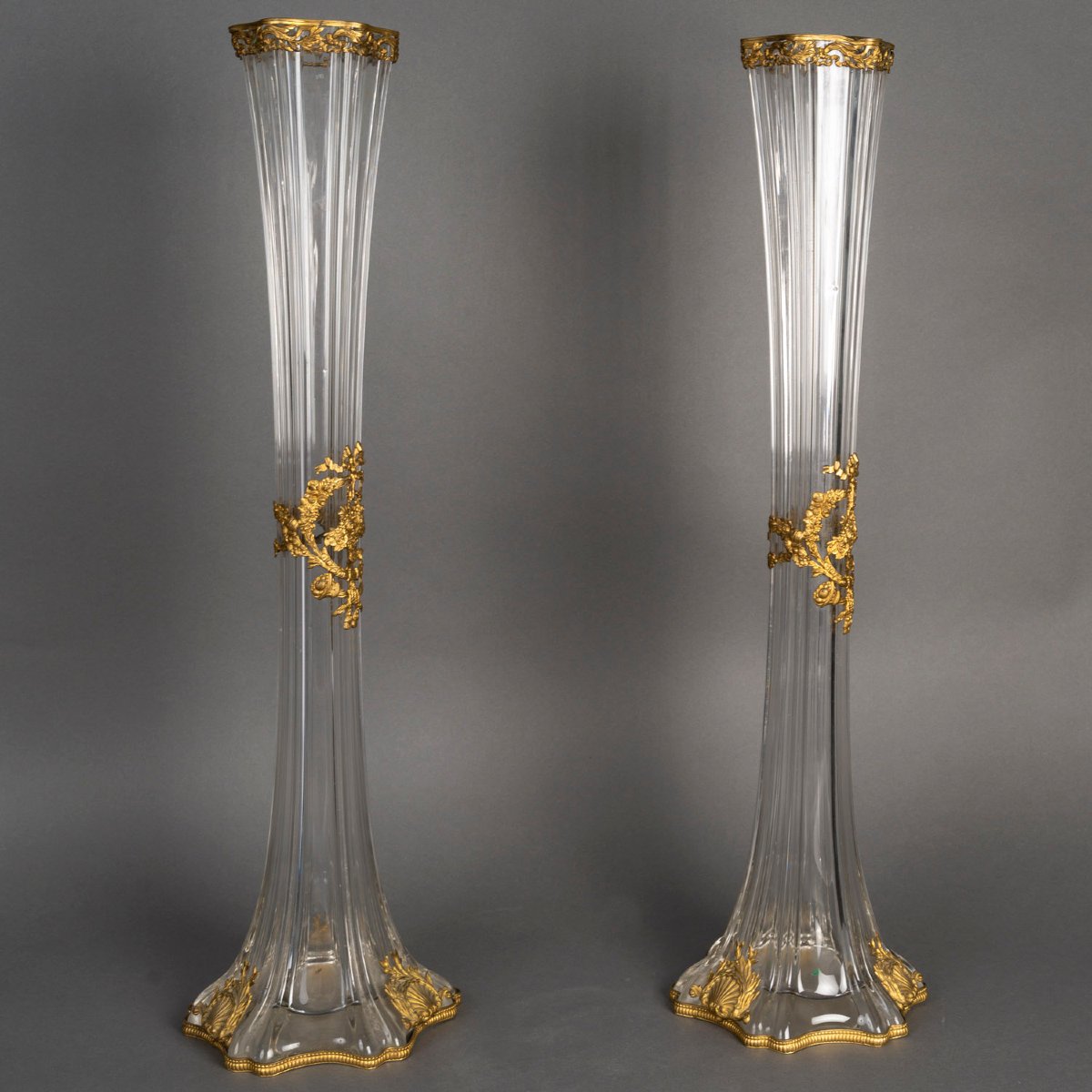 Pair Of Large Glass Trumpet Vases-photo-1