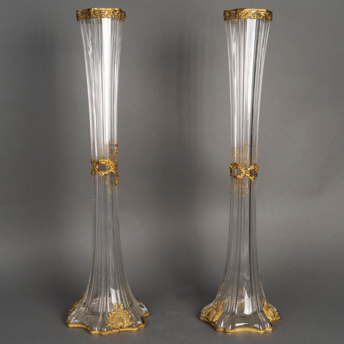 Pair Of Large Glass Trumpet Vases-photo-2