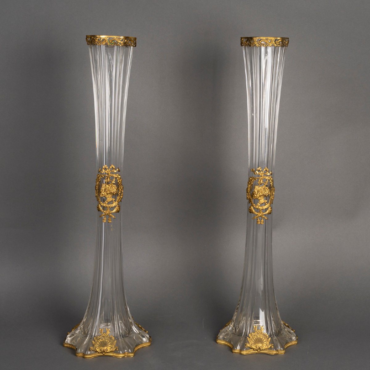 Pair Of Large Glass Trumpet Vases