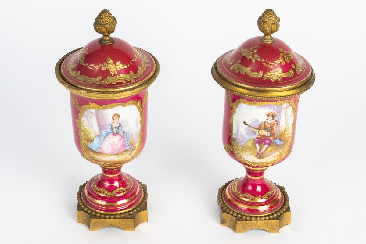 Pair Of Porcelain And Gilded Bronze Vases-photo-2