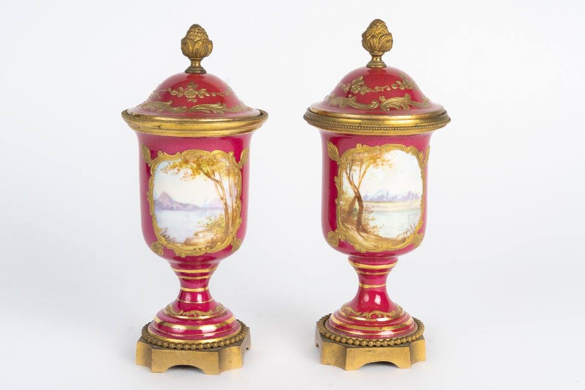 Pair Of Porcelain And Gilded Bronze Vases-photo-1