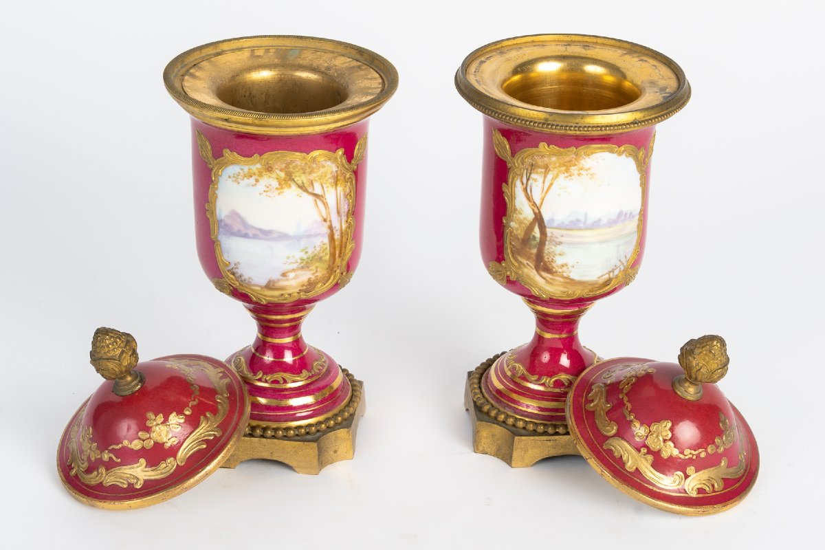 Pair Of Porcelain And Gilded Bronze Vases-photo-2