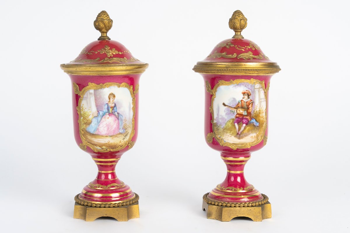 Pair Of Porcelain And Gilded Bronze Vases