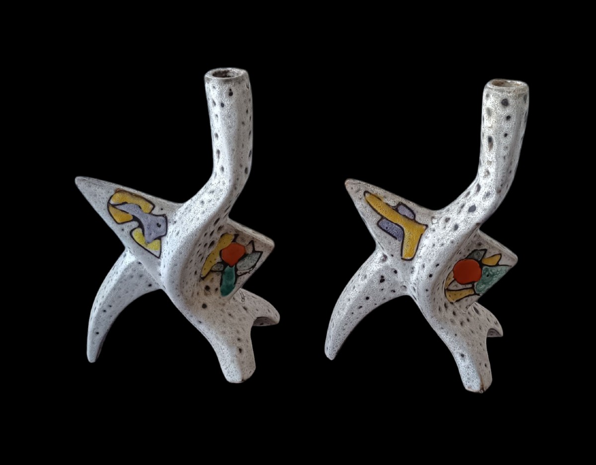 Paire de pieds de lampes en céramique Marius Bessone / Vallauris -photo-4