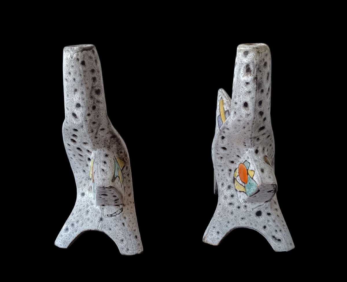 Paire de pieds de lampes en céramique Marius Bessone / Vallauris -photo-1